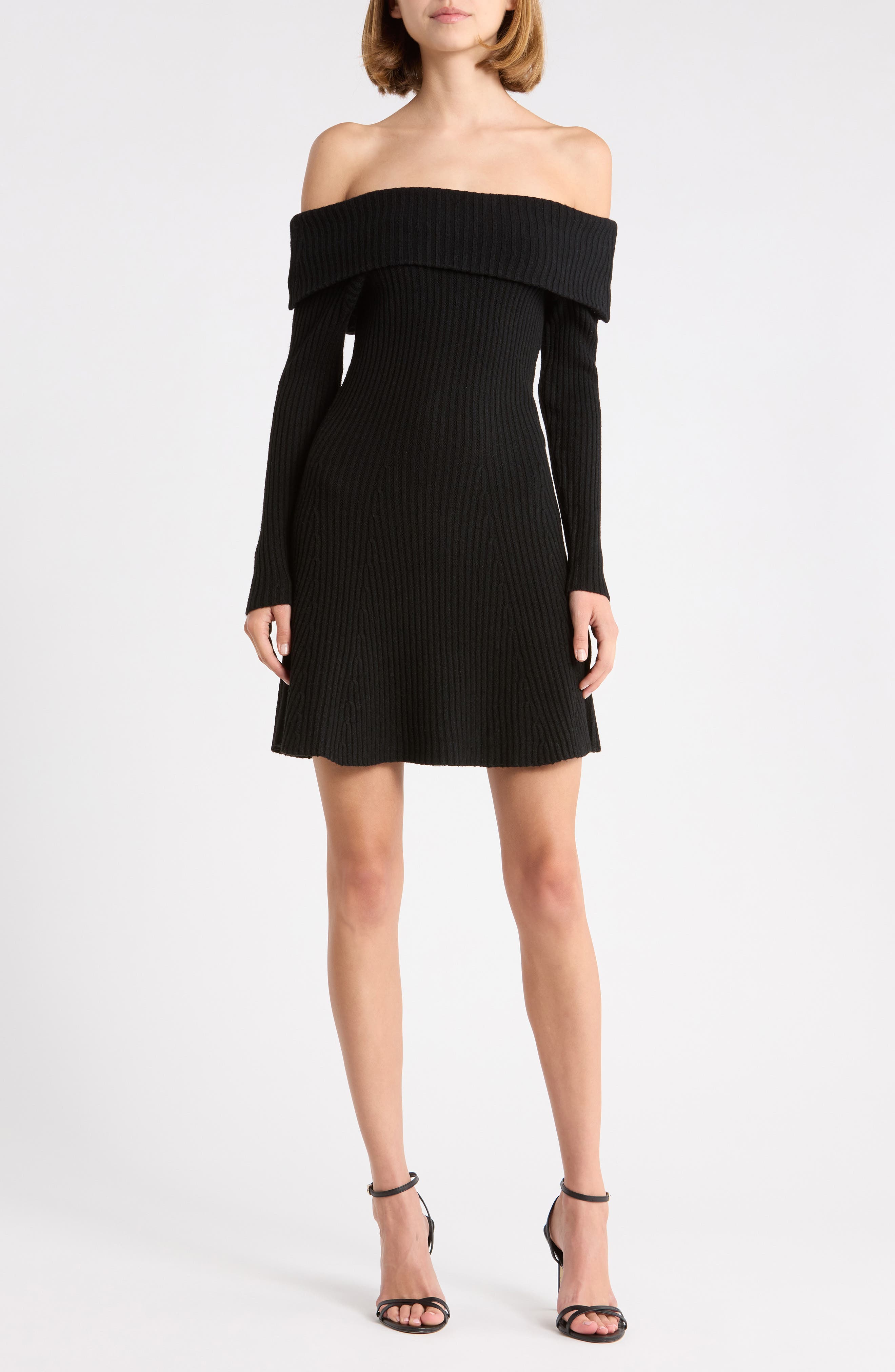 Off the Shoulder Ribbed Flare Minidress