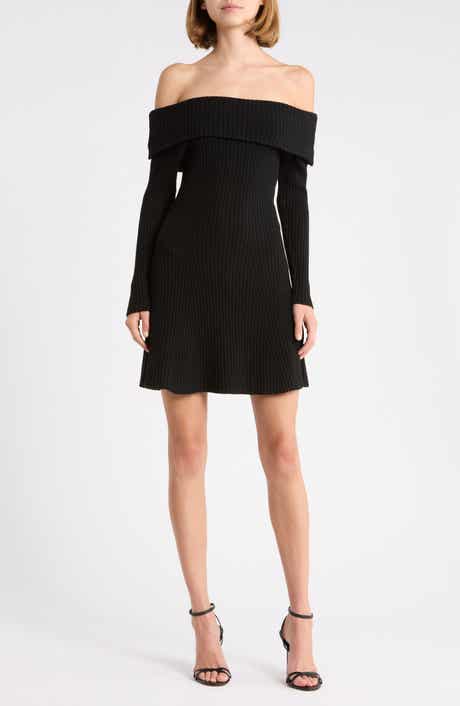 Off the Shoulder Ribbed Flare Minidress