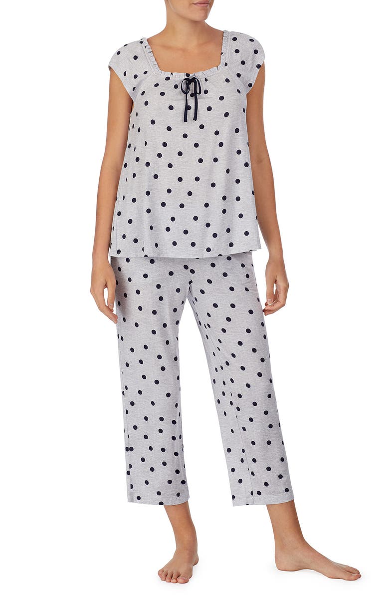 Kate Spade New York polka dot ruffle crop pajamas, Main, color,