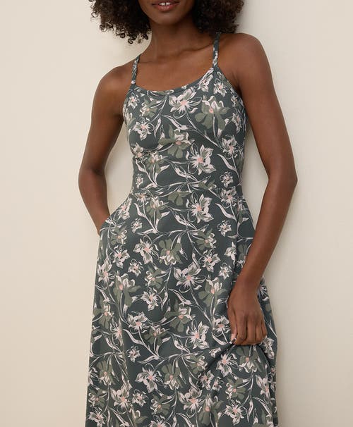 Pact Organic Cotton Fit & Flare Midi Dress In Vineyard Floral Castor Grey