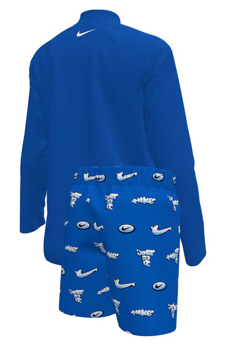 Nike Kids' Hydroguard + Long Sleeve Rashguard & Shorts Set, Alternate, color, Blue Crystal