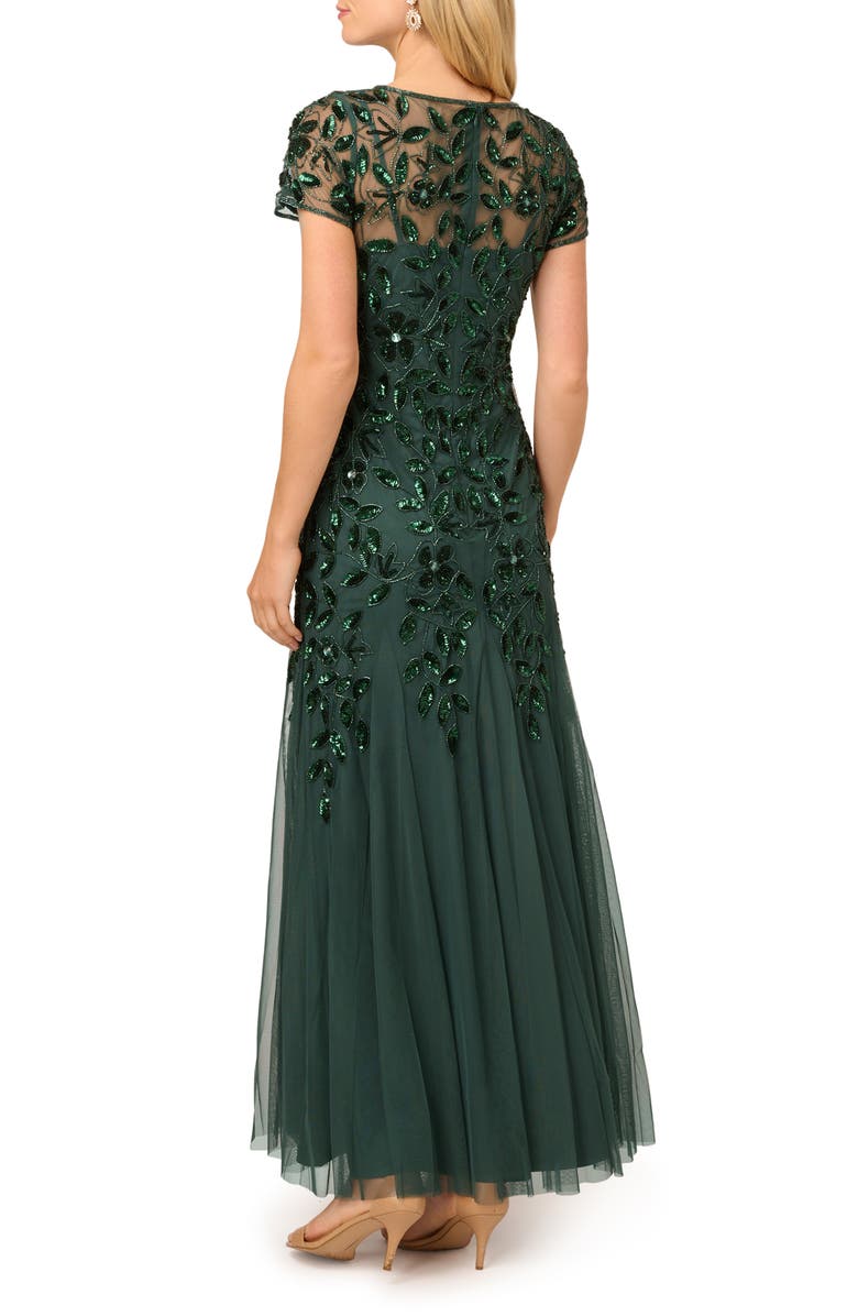 Adrianna Papell Floral Embroidered Beaded Trumpet Gown, Alternate, color, Dusty Emerald