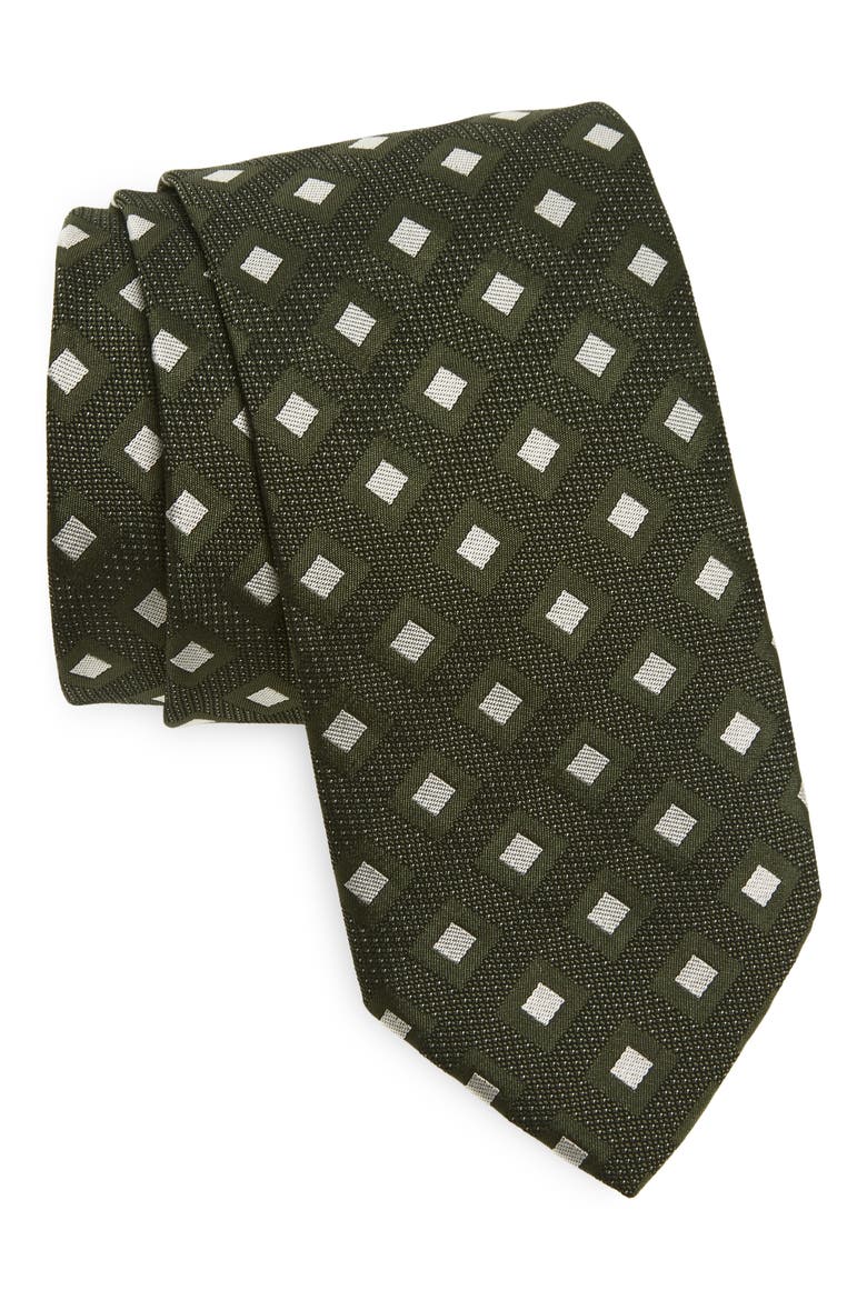 Geometric Jacquard Silk Blend Tie, Main, color, MEDIUM GREEN