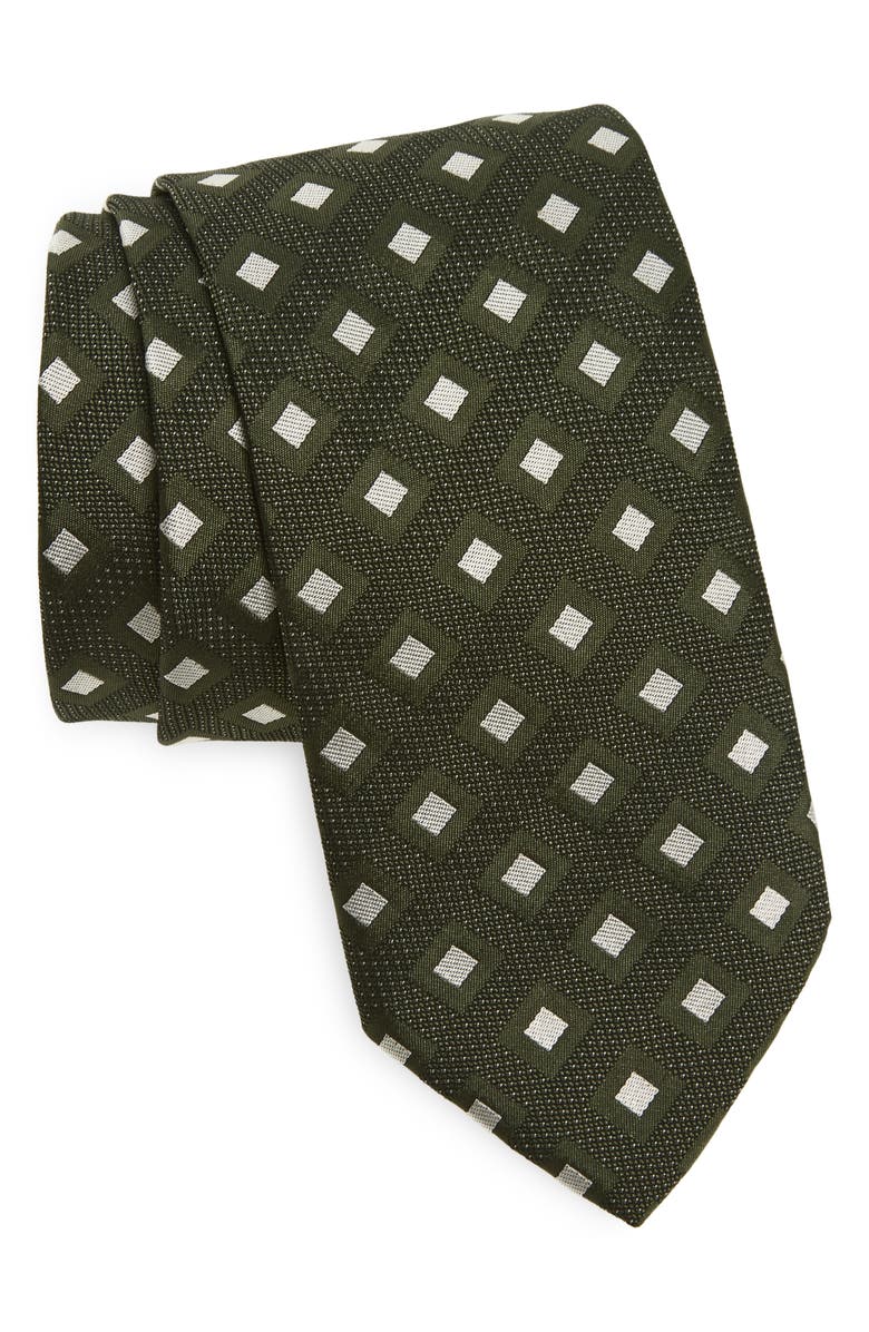 BOSS Geometric Jacquard Silk Blend Tie, Main, color, Medium Green