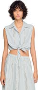 SANDRO Cropped striped rhinestone shirt