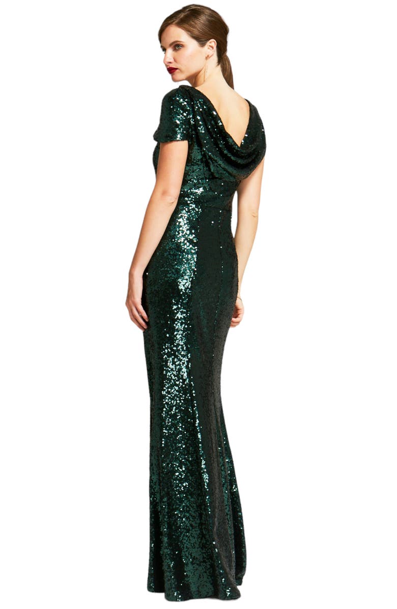 HotSquash London Clothing Mermaid Shape Sequin Gown with Cowl Back, Alternate, color,