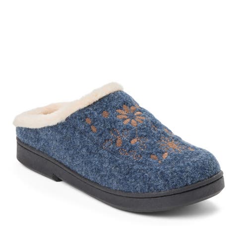 Felted Clog With Faux Fur Cuff & Embroidery Detail Slippers