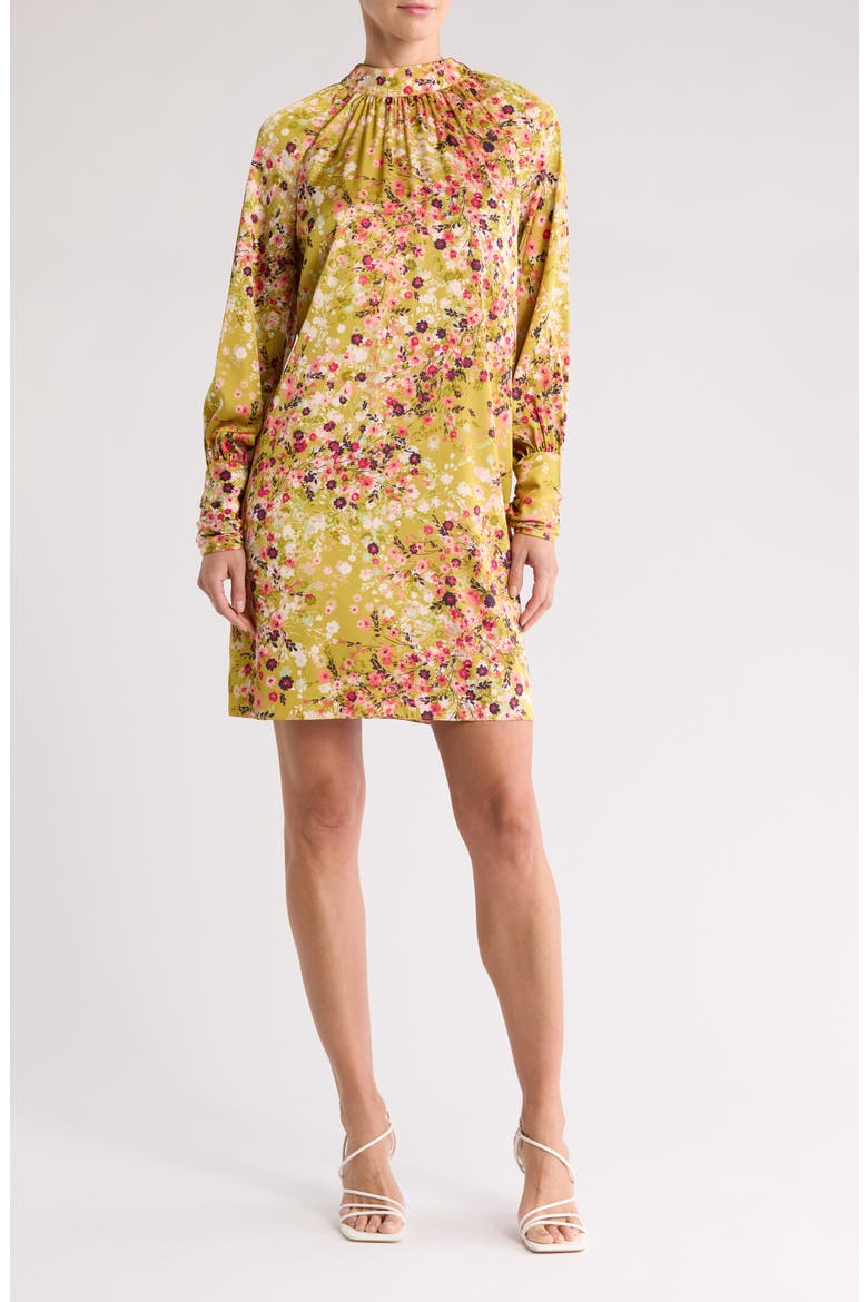 Long Sleeve Floral A-Line Dress, Main, color, GREEN MULTI