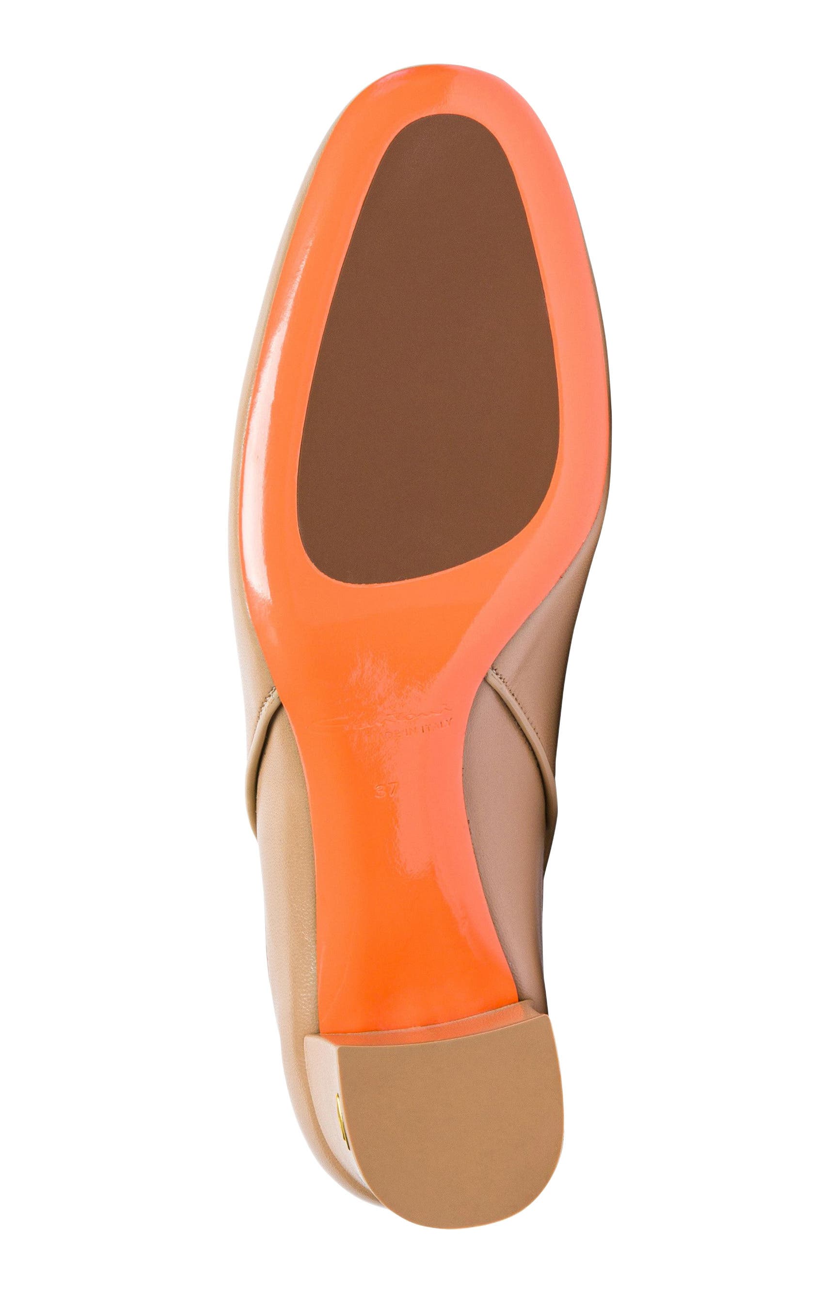 Santoni Women's leather mid-heel pump with almond toe and cut-out detail, Alternate, color, Brown