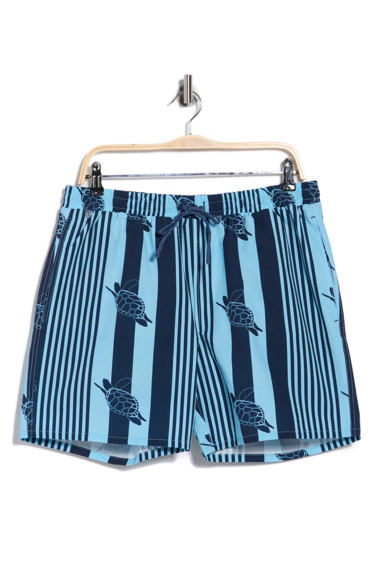 Turtle Seersucker Swim Trunks, Alternate, color, SKY BLUE/ NAVY BLAZER