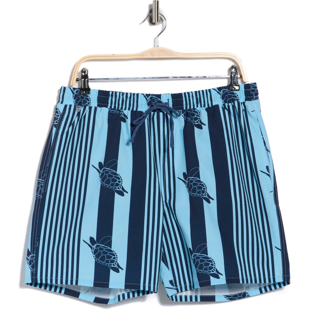 Rainforest Turtle Seersucker Swim Trunks In Blue