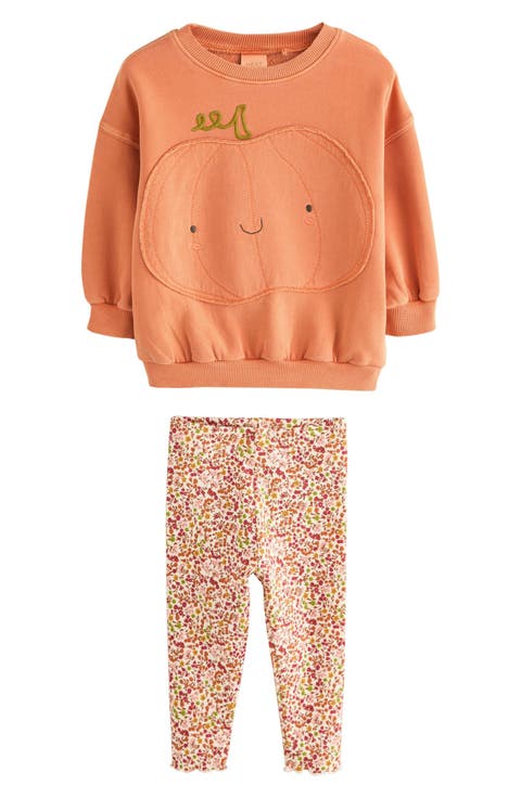 Kids' Pumpkin Embroidered Graphic Sweatshirt & Print Leggings Set (Baby, Toddler & Little Kid)