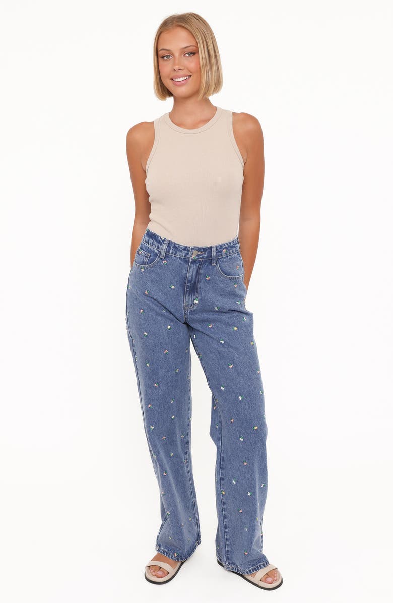 Petal & Pup Kendall Floral Embroidered Straight Leg Jeans, Alternate, color, Embroidery Medium Wash