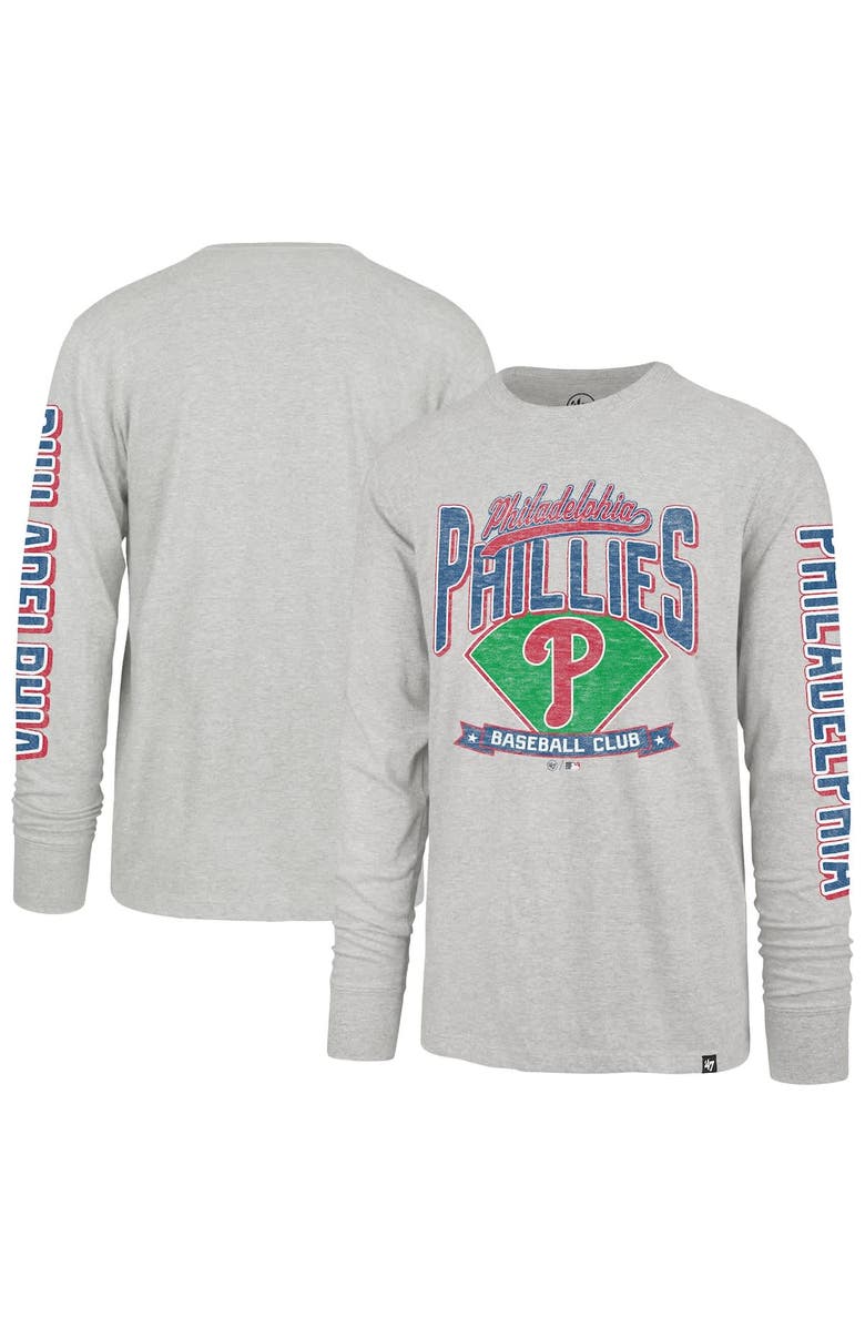 '47 Men's '47 Gray Philadelphia Phillies Big & Tall Distressed Franklin Long Sleeve T-Shirt, Alternate, color, Gray