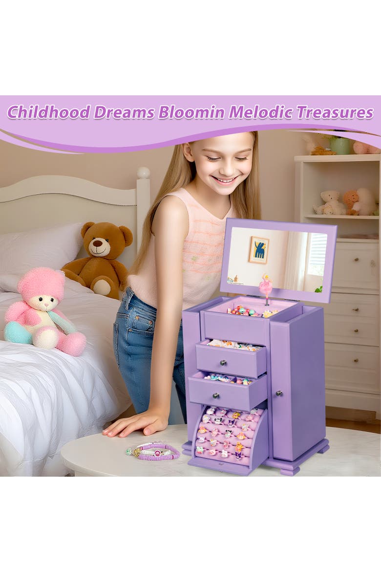 Wooden Musical Jewelry Box, Alternate, color, Purple
