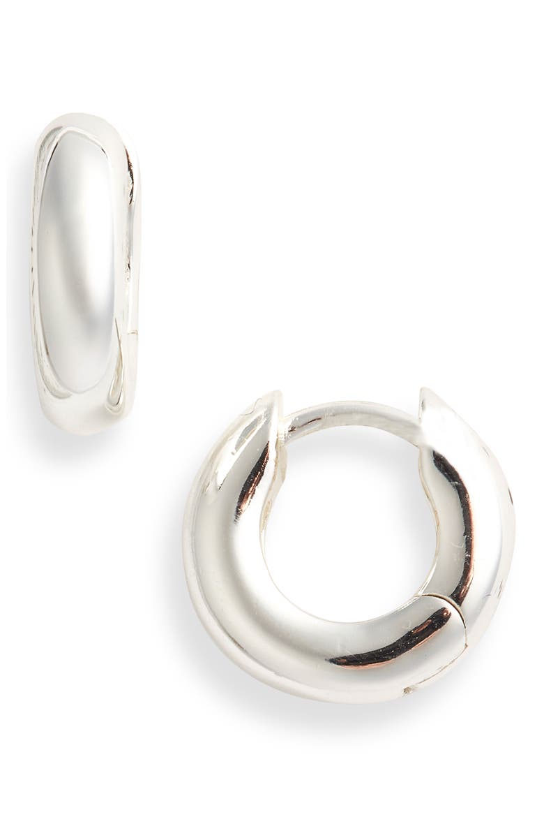 Small Chubby Huggie Hoop Earrings, Main, color, SILVER