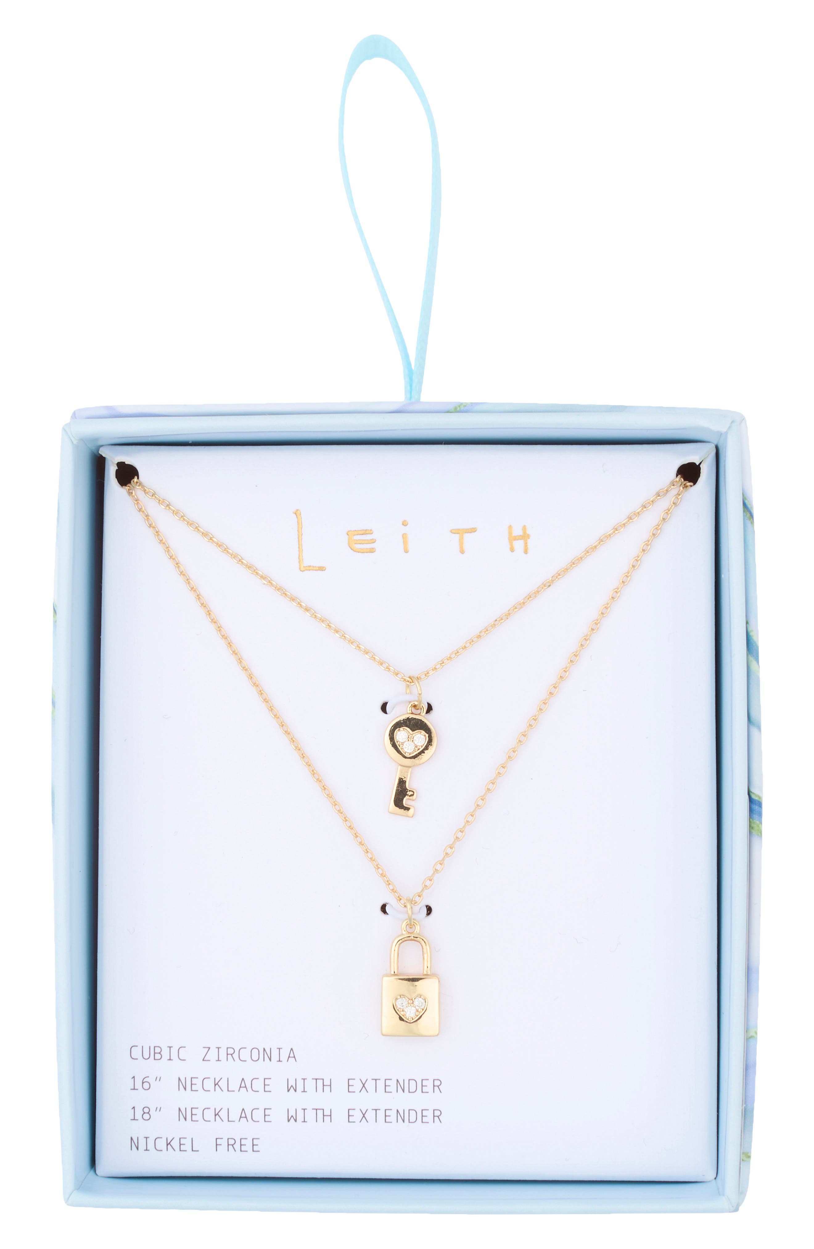 Leith Set of 2 Lock & Key Pendant Necklaces
