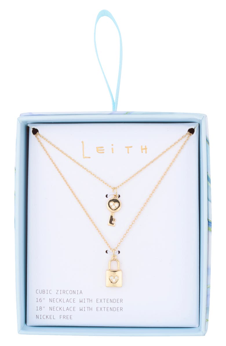 Leith Set of 2 Lock & Key Pendant Necklaces, Main, color, Clear- Gold