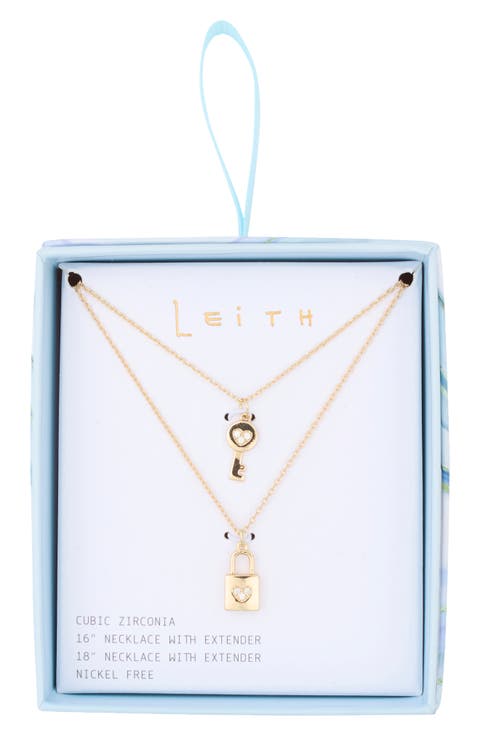 Set of 2 Lock & Key Pendant Necklaces