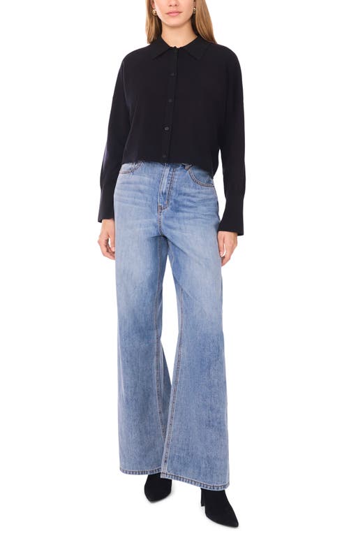 1.state Collared Button Down Cropped Sweater In Black