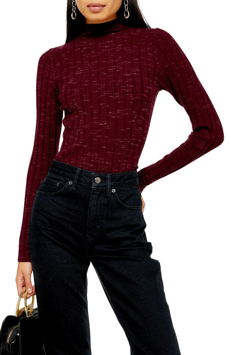 Topshop Marled Ribbed Funnel Neck Sweater, Main, color, 