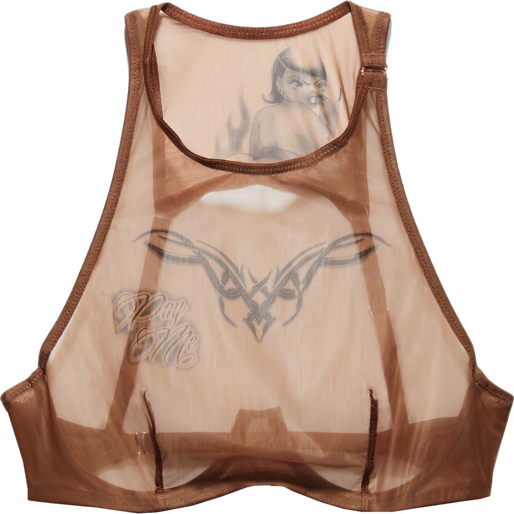 Savage X Fenty X Manuela Soto Sosa Tattooed Tricot High Neck Bra In Brown