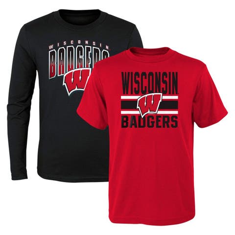 Preschool Black/Red Wisconsin Badgers Fan Wave Short & Long Sleeve T-Shirt Combo Pack