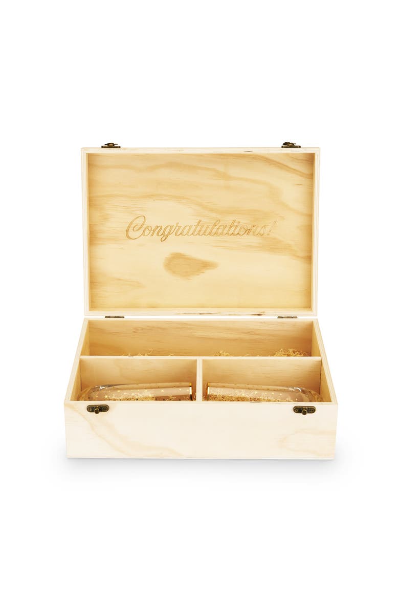 Celebrate Wood Champagne Box and Flutes Set, Alternate, color, Brown