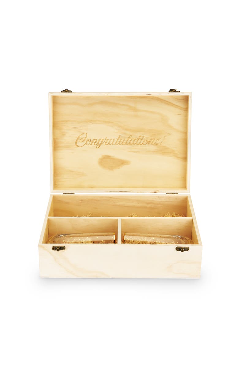 TWINE Celebrate Wood Champagne Box and Flutes Set, Alternate, color, Brown
