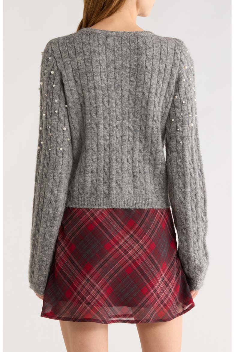 Faux Pearl Embellished Sweater, Alternate, color, CHARCOAL