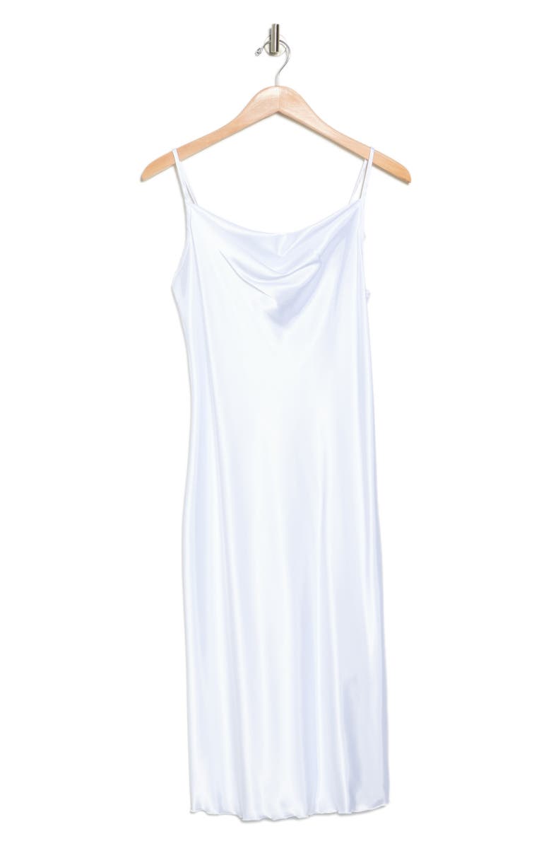 bebe Satin Cowl Neck Midi Dress, Alternate, color, White