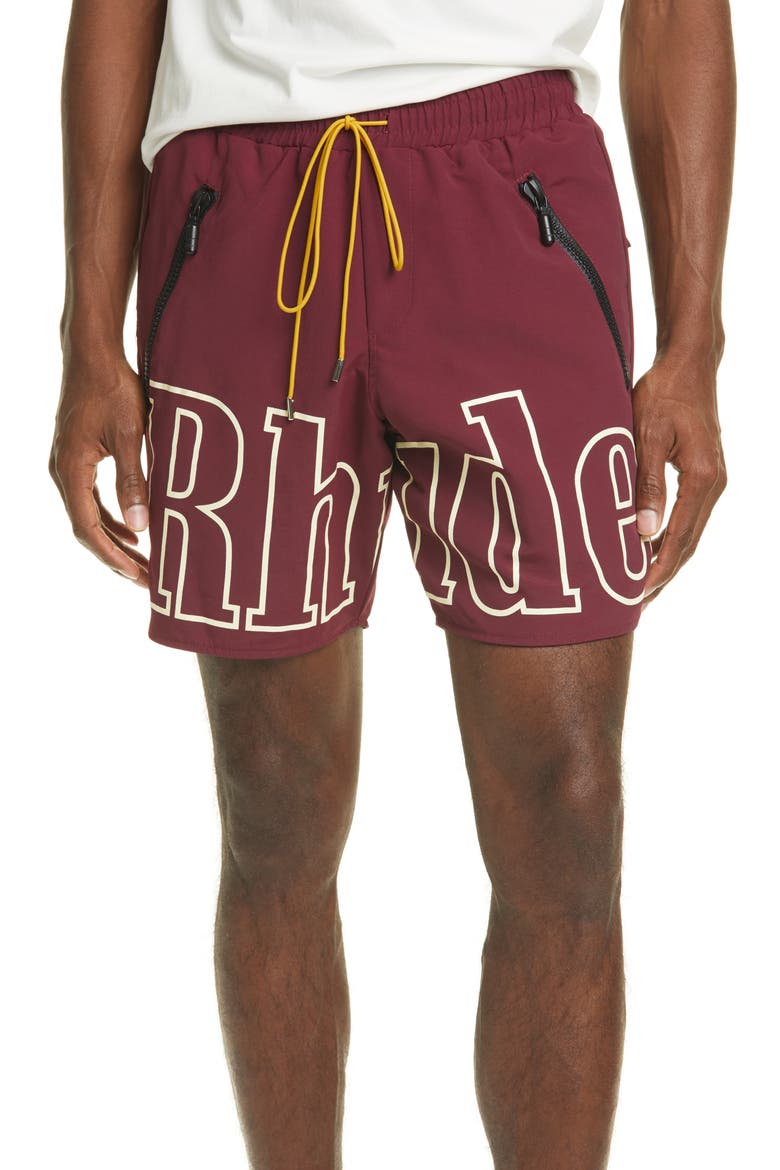 Oversize Logo Nylon Shorts, Main, color, BURGUNDY