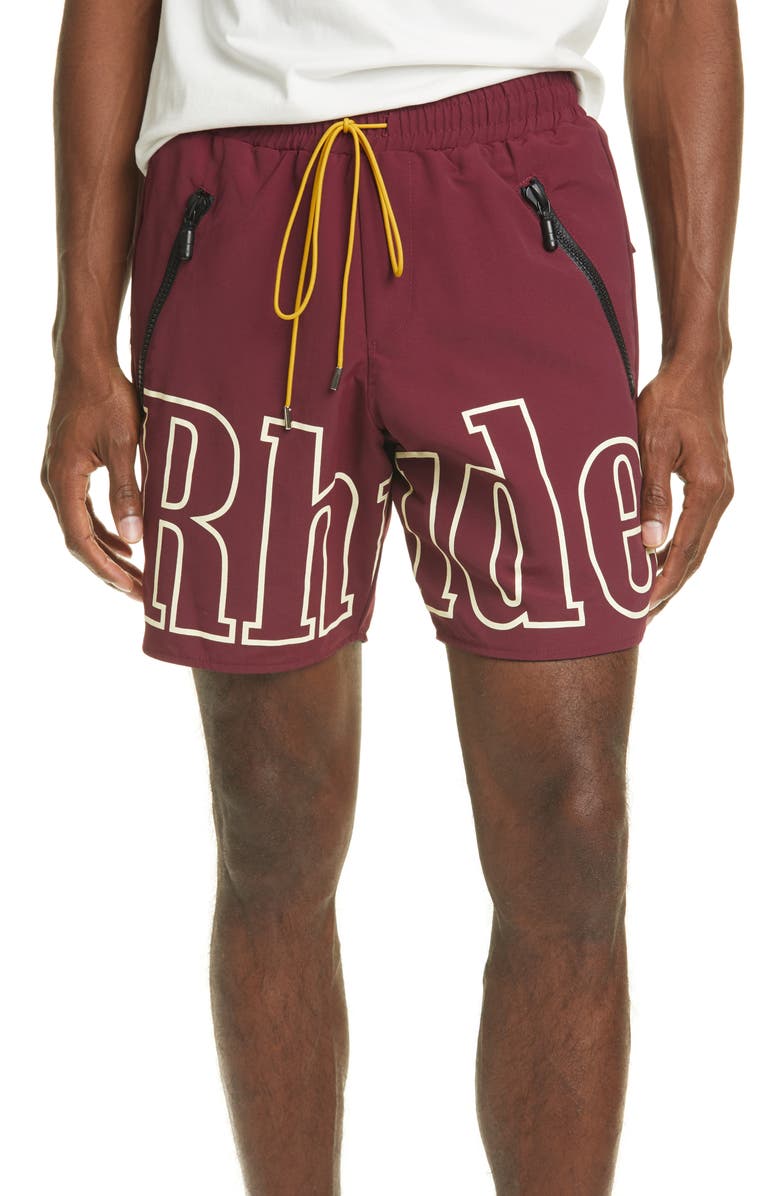 Rhude Oversize Logo Nylon Shorts, Main, color, 