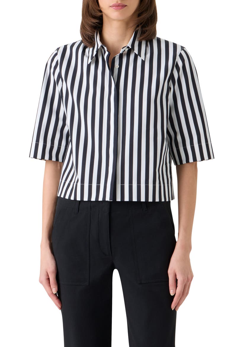 Boxy Kodak Stripe Short Sleeve Cotton Poplin Button-Up Shirt, Main, color, BLACK-CREAM