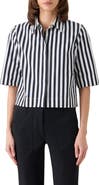 Akris punto Boxy Kodak Stripe Short Sleeve Cotton Poplin Button-Up Shirt