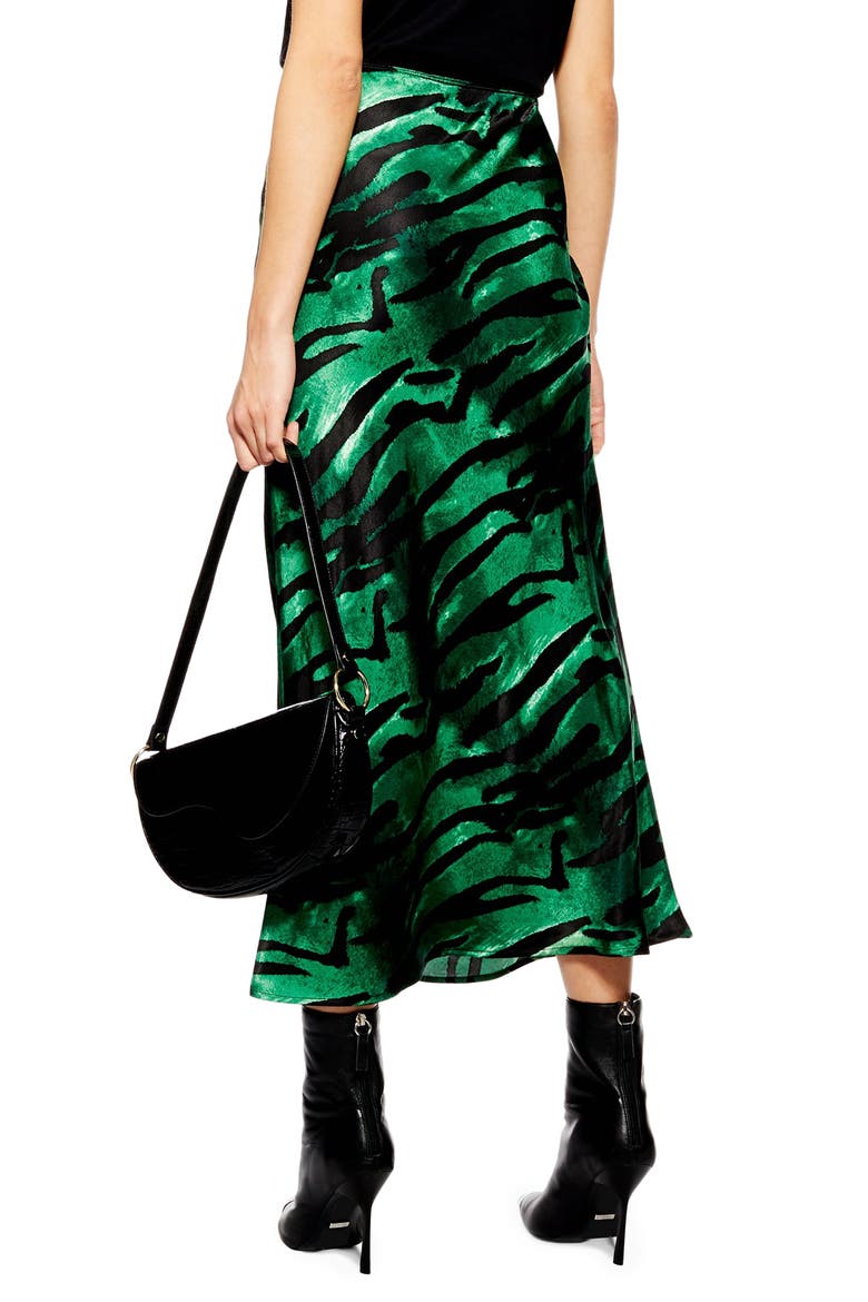 Tiger Satin Midi Skirt, Alternate, color, GREEN MULTI