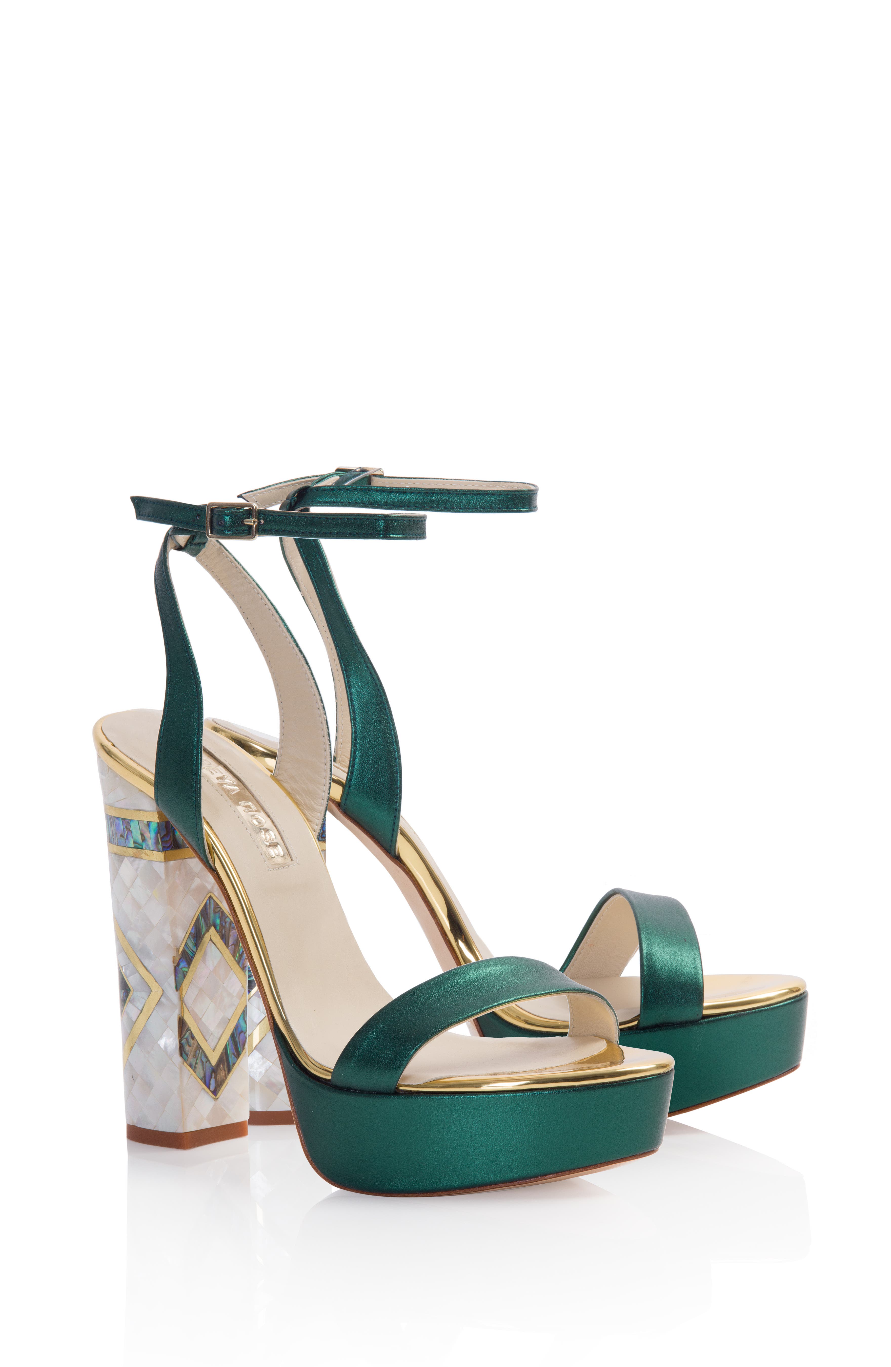 Arte Ankle Strap Pearl Heel Sandal, Alternate, color, Green