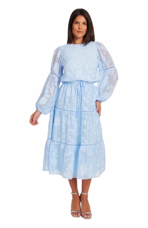 Jacquard Midi Dress with Balloon Sleeve