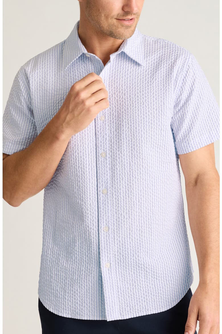 Riviera Slim Fit Short Sleeve Seersucker Button-Up Shirt, Main, color, MORGAN SEER SUCKER STRIPE