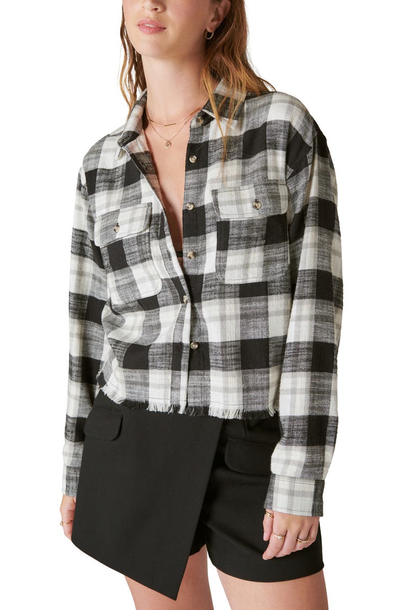 Lucky Brand Buffalo Check Cotton Flannel Raw Hem Crop Shirt, Alternate, color, 
