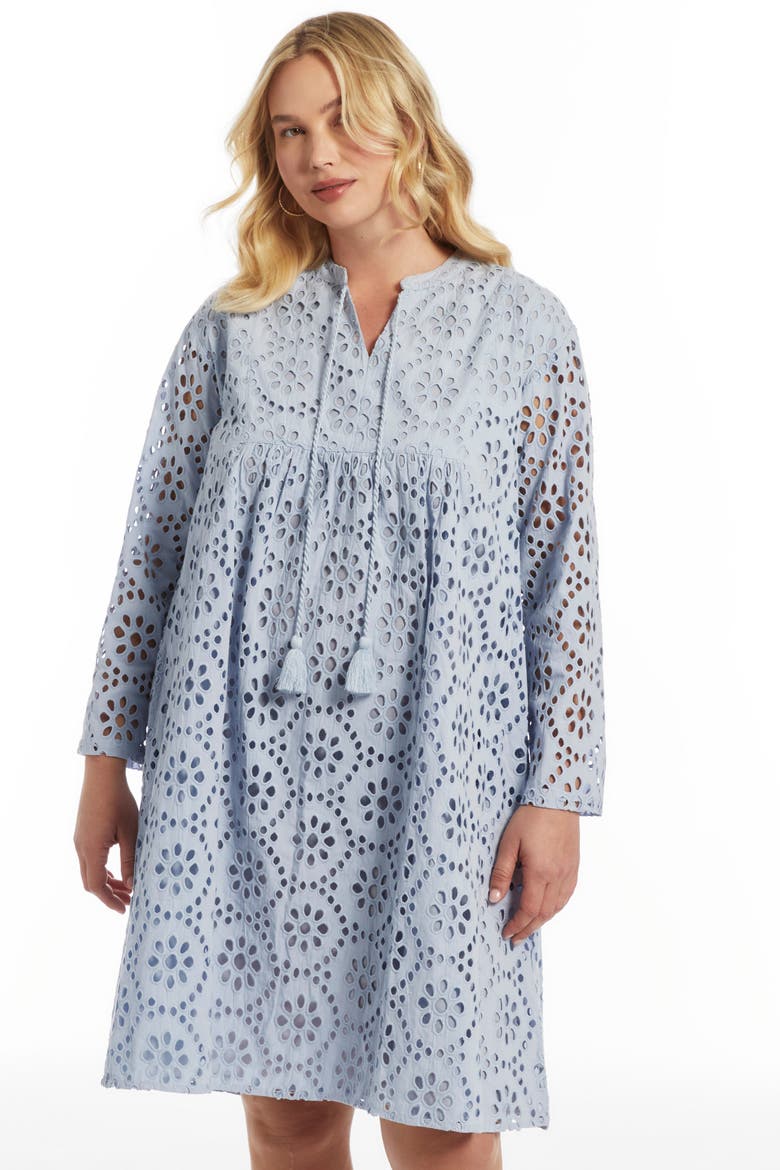 Eyelet Midi Shirtdress (plus), Alternate, color, ZEN BLUE