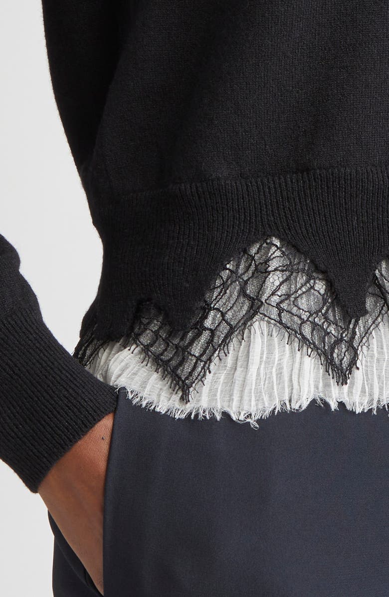 McQueen Cobweb Lace Wool & Cashmere Sweater, Alternate, color, Black