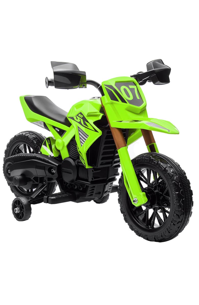 Qaba 6V Kids Motorcycle with Training Wheels, Horn & Start Sound, Main, color, Green