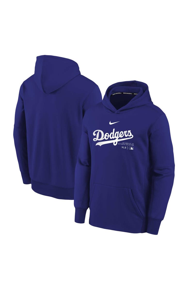 Nike Youth Nike Royal Los Angeles Dodgers Authentic Collection Performance Pullover Hoodie, Main, color, 