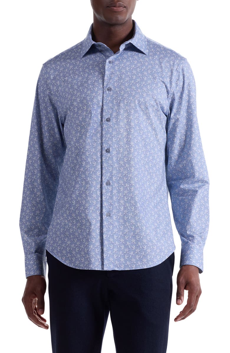 Bugatchi James OoohCotton<sup>®</sup> Floral Button-Up Shirt, Main, color, Air Blue