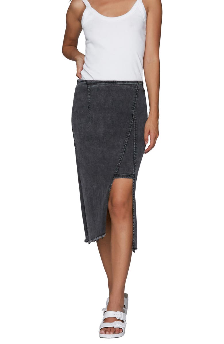 Wash Lab Denim Asymmetric Denim Midi Skirt, Alternate, color, Soft Black