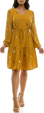 Nina Leonard Balloon Sleeve Drawstring Dress