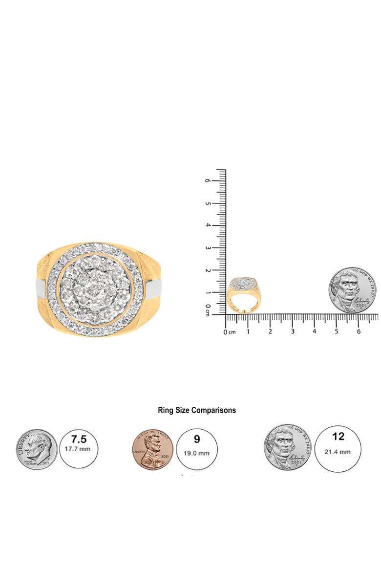10K Yellow Gold 1 1/2 Cttw Diamond Cluster and Halo Signet Mens Ring, Alternate, color, Yellow