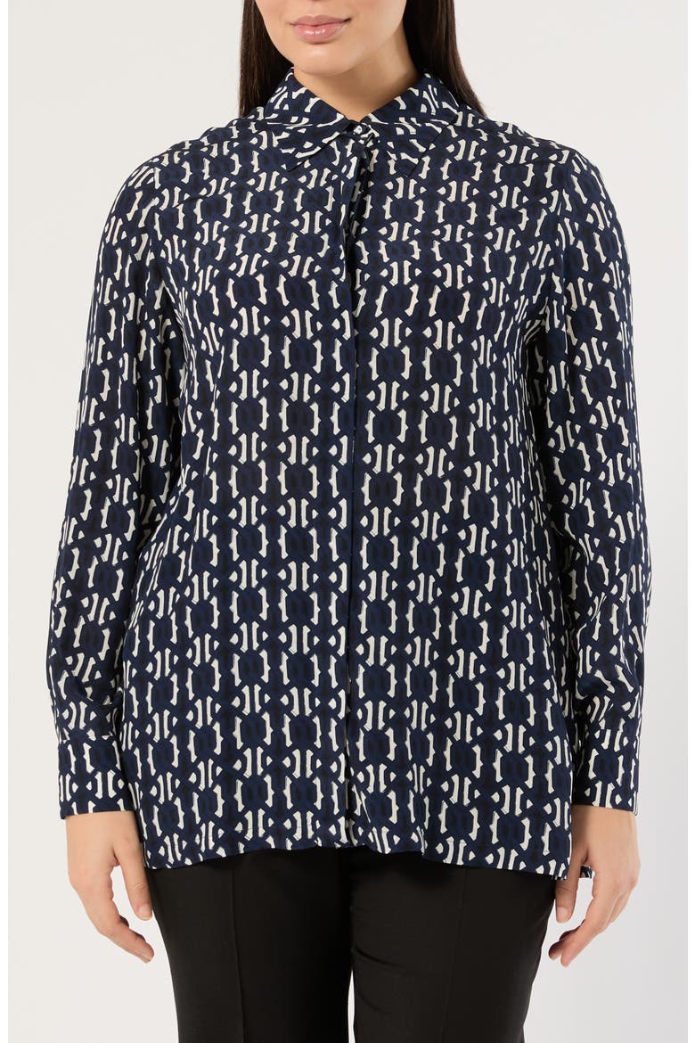 Geometric Print Long Sleeve Shirt, Main, color, MIDNIGHT BLUE