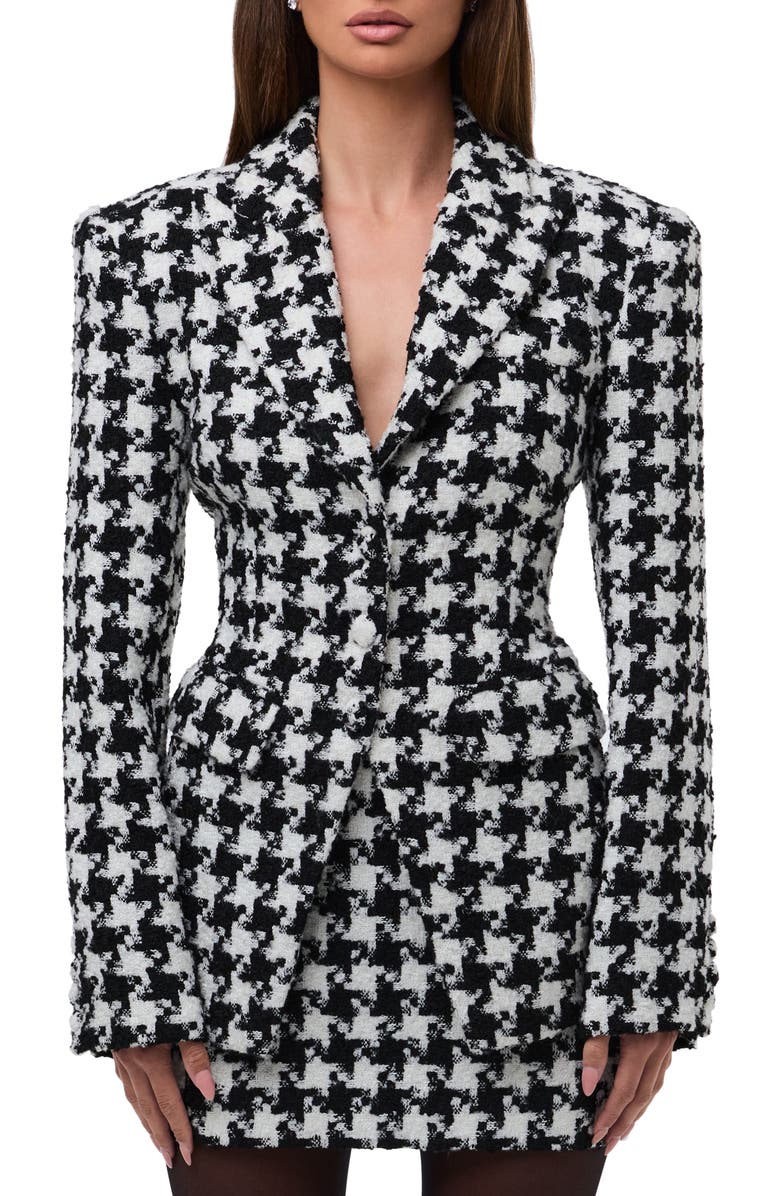 Naked Wardrobe Houndstooth Check Tweed Blazer, Main, color, Houndstooth Black/ White